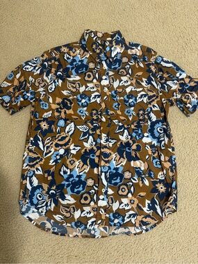Soft Cloth Men's Short-Sleeve Floral Button-Up Shirt - Brown & Blue